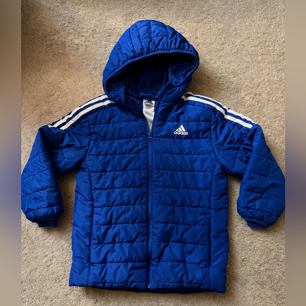 Kids Blue and White Adidas Puffer Jacket